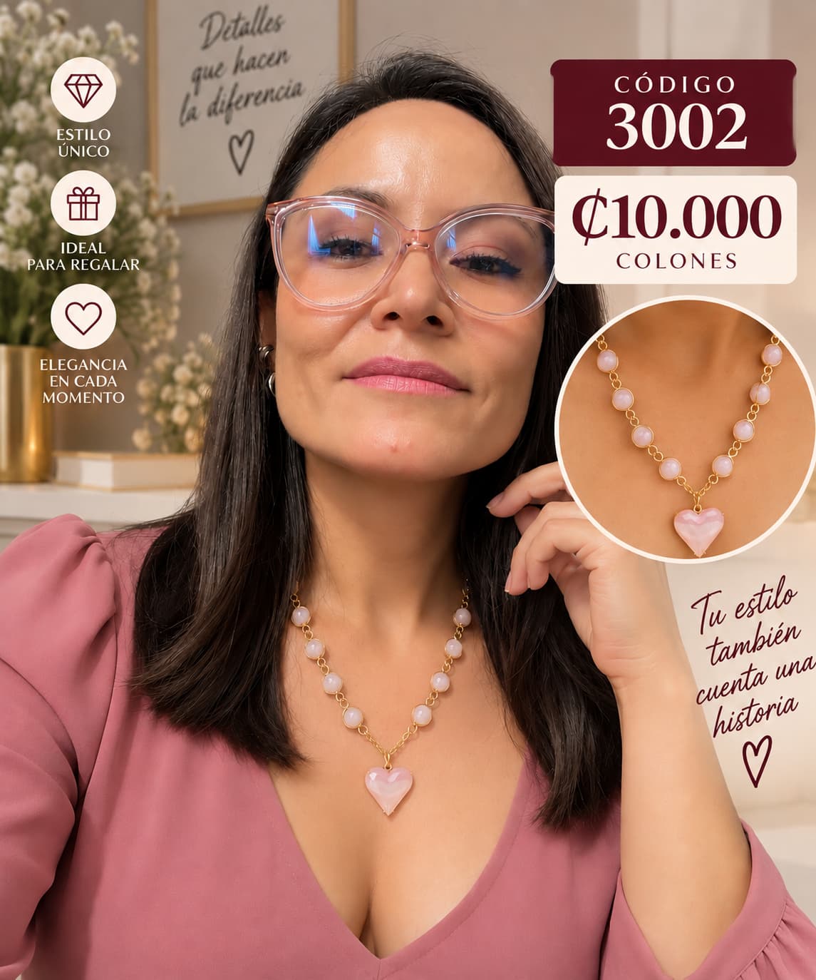 Collar de corazón rosa