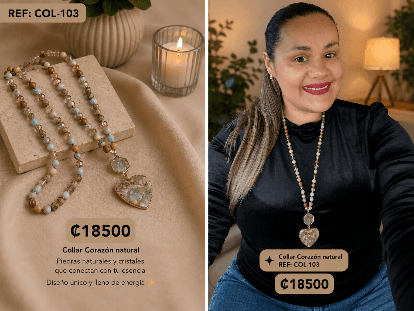 Collar de corazón beige natural