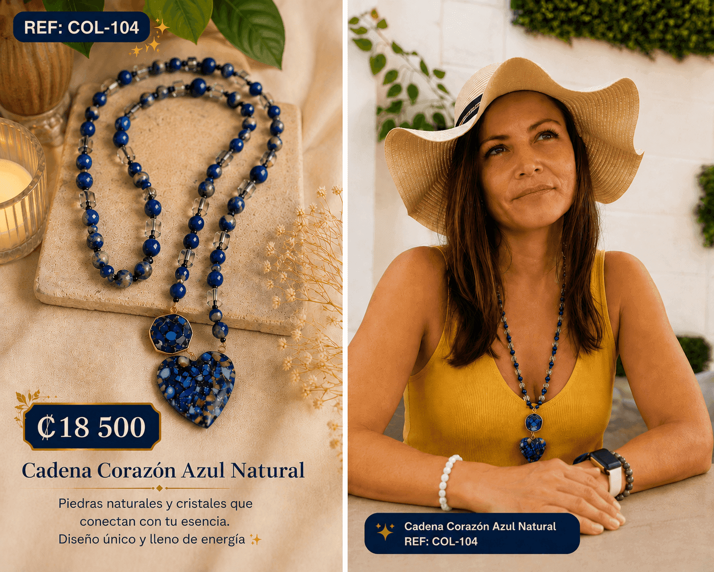 Collar de corazón azul natural