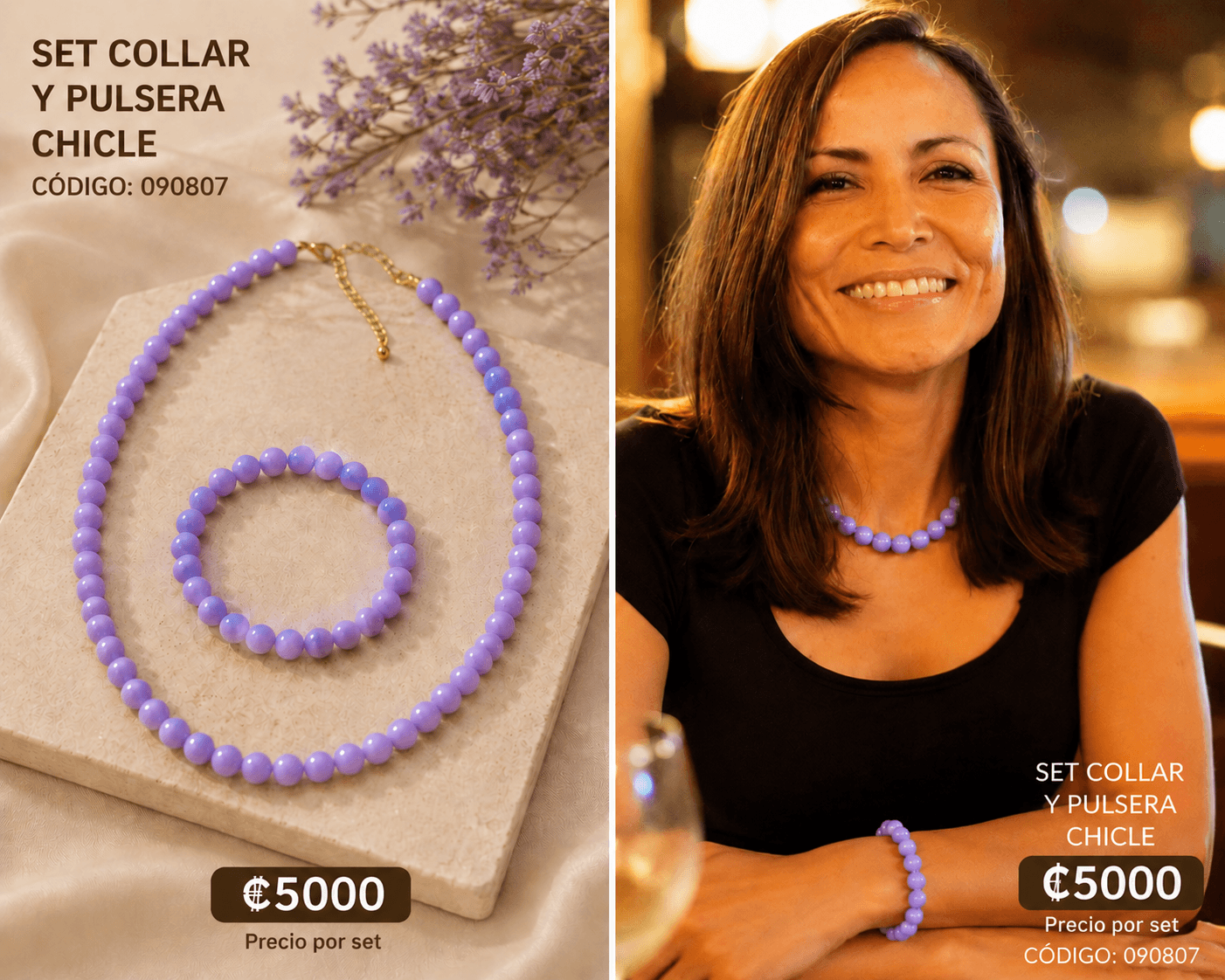 Set de collar y pulsera chicle morado