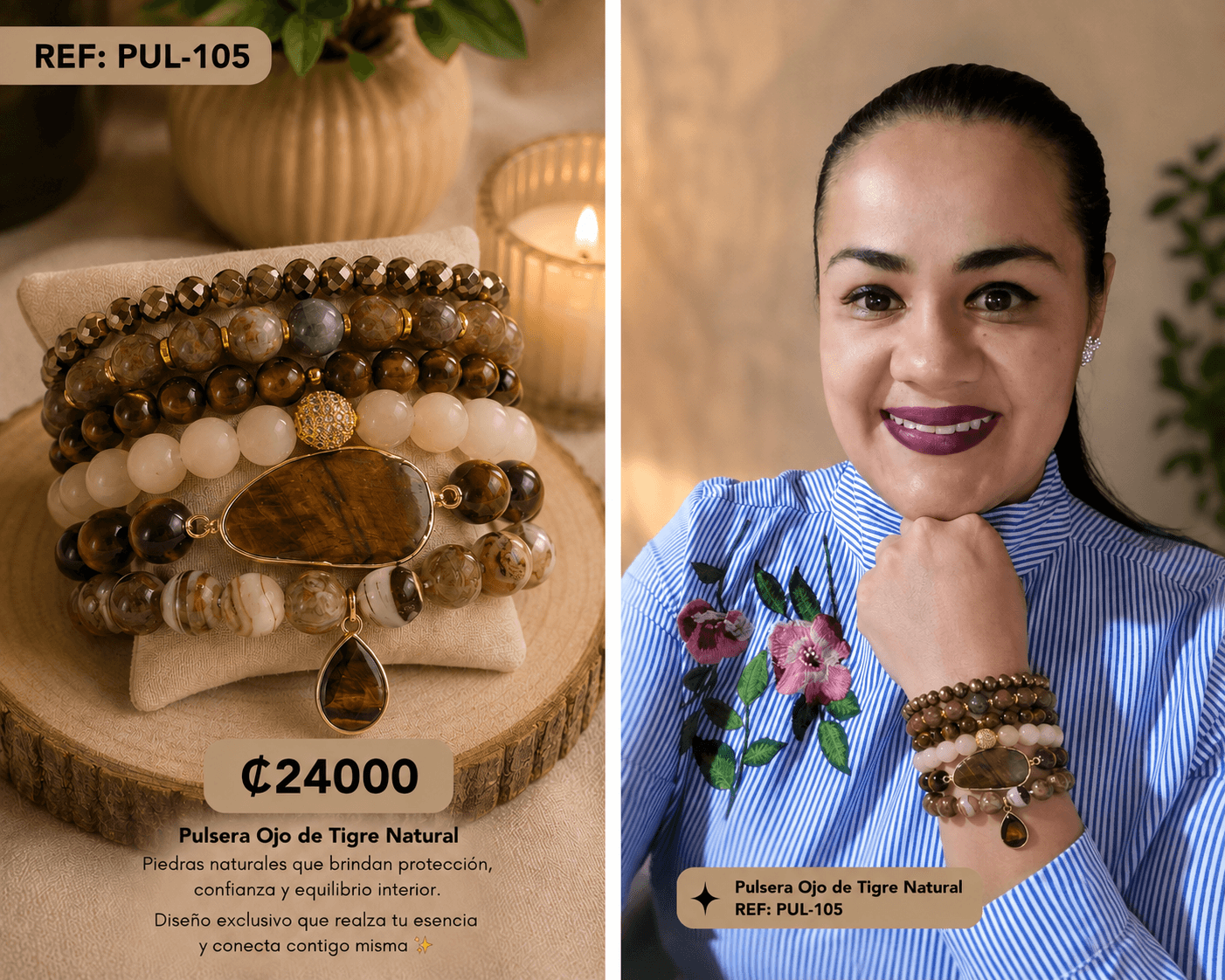 Set de pulseras Ojo te tigre natural