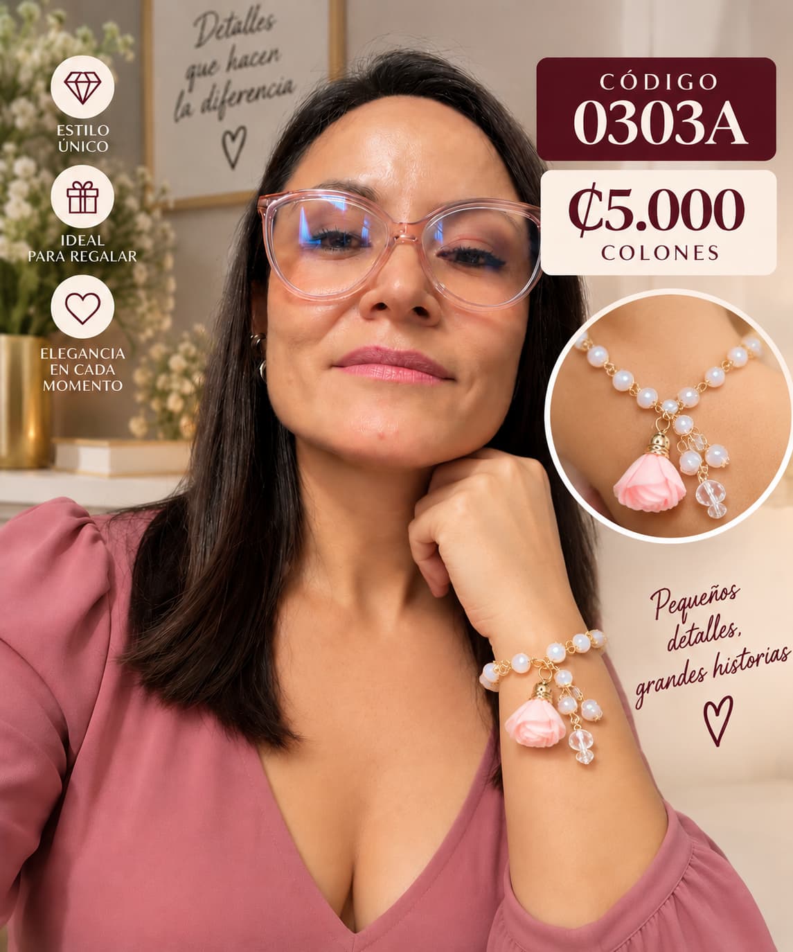 Pulsera de perlas rosa