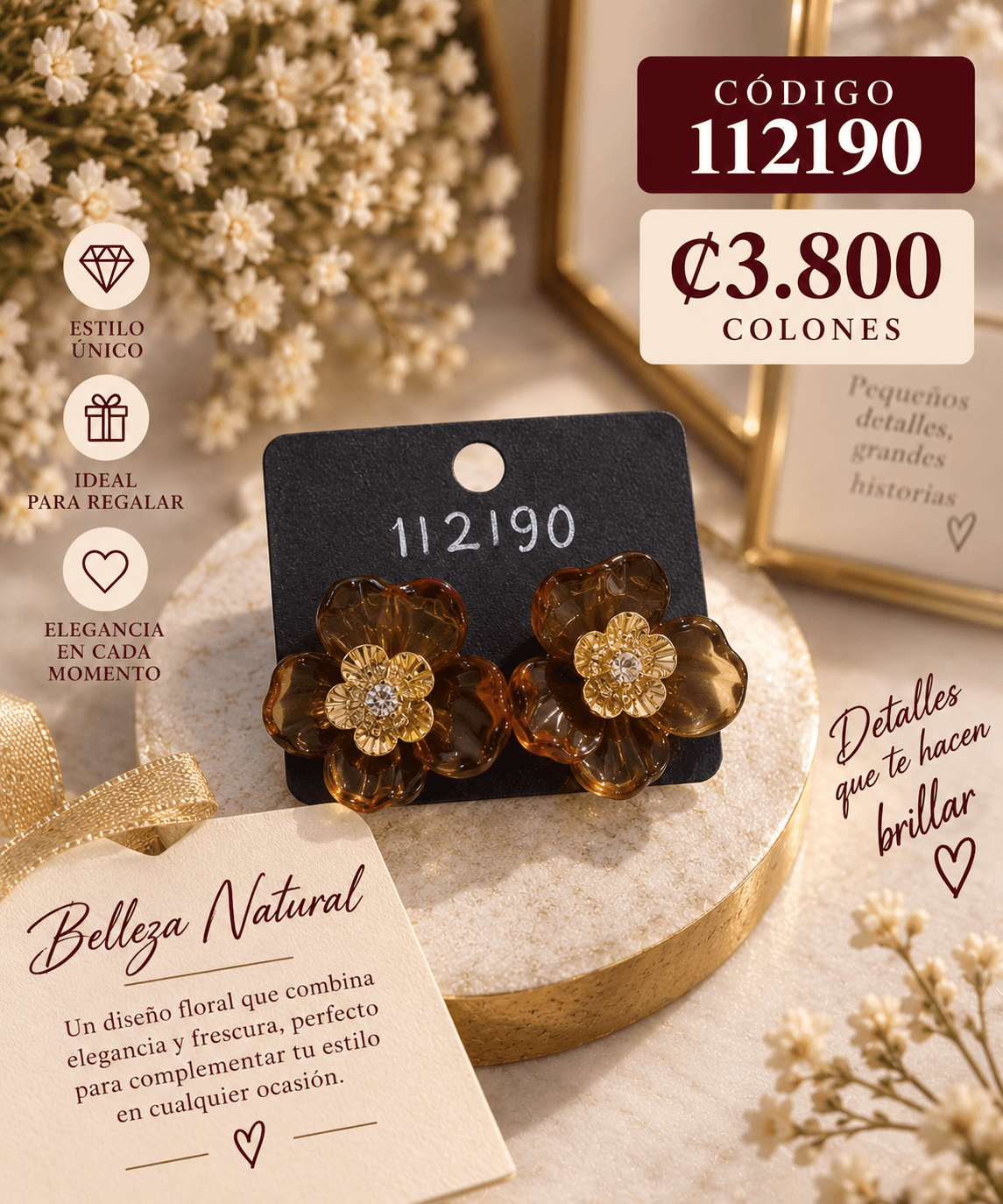 Aretes de flor color café