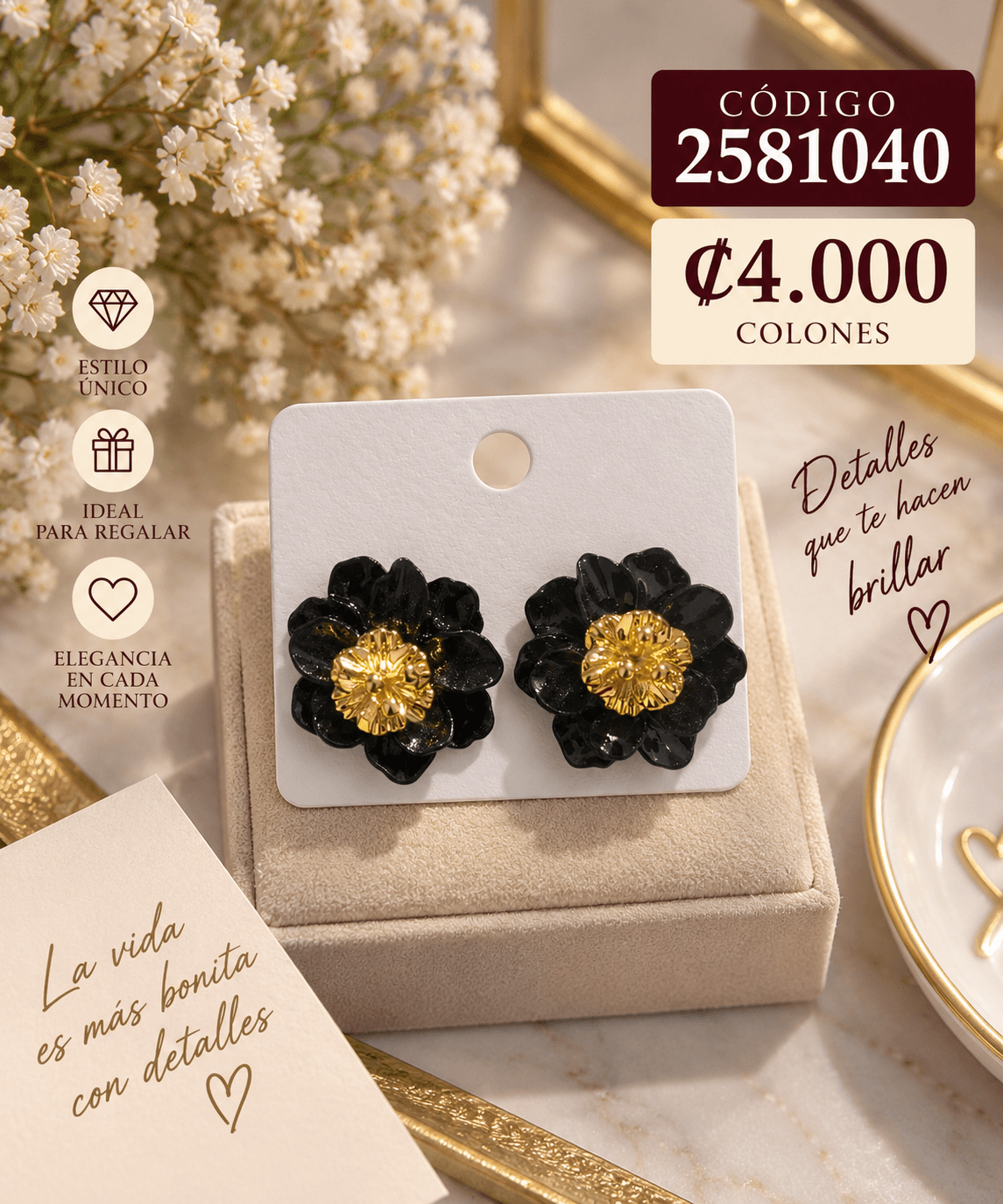 Aretes de flor negra