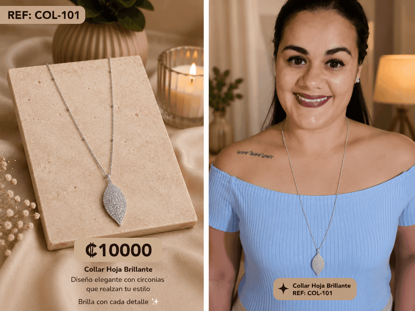 Collar hoja brillante